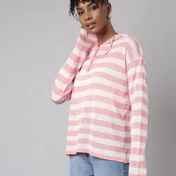 SHOWOFF Long Sleeves Striped Hood Shirt Style Top image 4