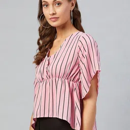 CHIMPAAANZEE Women Pink & Black Striped Top image 4