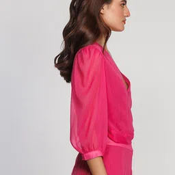 Zink London V-Neck Puff Sleeves Crop Wrap Top image 4