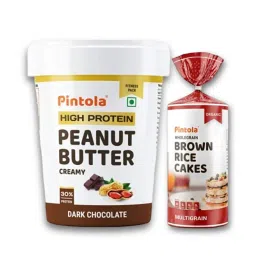 Pintola HIGH Protein Peanut Butter (Dark Chocolate) (Creamy, 1kg) & Pintola Organic Wholegrain Brown Rice Cakes - All Natural, MULTIGRAIN (Pack of 1) | 9 Wholegrain-image-16