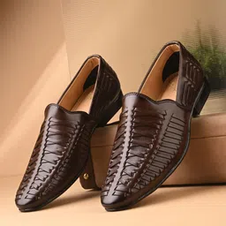house of pataudi Men’s Stylish Loafers | Handcrafted Woven Slip-On Formal & Casual Shoes Mojaris For Men image 2