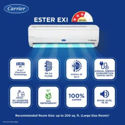 Carrier ESTER NEO Exi 6 in 1 Convertible 2 Ton 3 Star Inverter Split AC with Auto Cleanser (2024 Model, Copper Condenser, CAI24ES3R32F0) image 2
