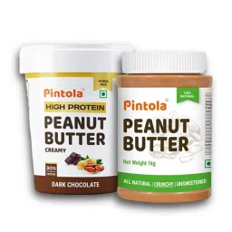 Pintola HIGH Protein Peanut Butter (Dark Chocolate) (Creamy, 1kg) | 30% Protein | High Fibre | NO Salt & Pintola All Natural Peanut Butter (Crunchy) (1kg)-picture-10