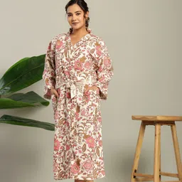 nishire Cream::Pink Free Size Bath Robe image 1