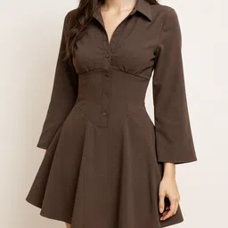 chic theory Women Fit and Flare Brown Above Knee/Mid Thigh Length Dress-picture-17