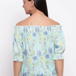 Mayra Blue Floral Print Off-Shoulder Bardot Top image 5