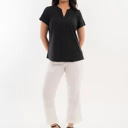 Halff Grey Mandarin Collar Short Sleeves Solid Top image 5