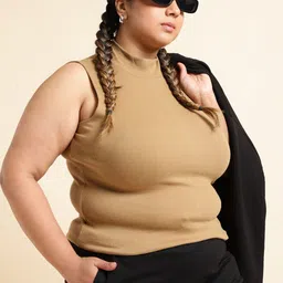 UnaOne Plus Size Pack of 2 Ribbed High Neck Cotton Fitted Tops image 5