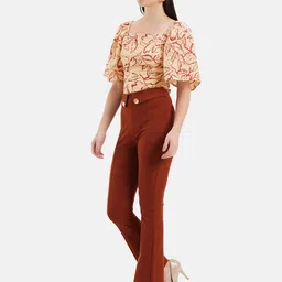 Kazo Print Self Design Square Neck Flared Sleeve Cotton Top image 3