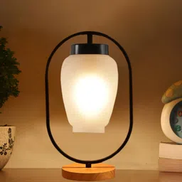 Devansh White Glass Wooden & Iron Table Lamp image 5