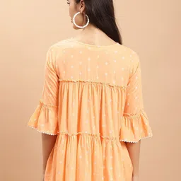 Rajnandini Ethnic Printed Gathered Bell Sleeve V-Neck Casual Tiered Top image 5