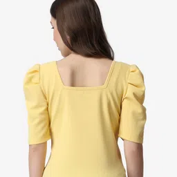 Popwings Women Yellow Sweetheart Neck Puff Sleeves Top image 5