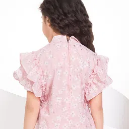 Peppermint Floral Print Flutter Sleeve Chambray Top image 3