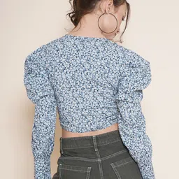 VESTIDO MODAS Floral Printed Puffed Sleeves Fitted Crop Top image 5