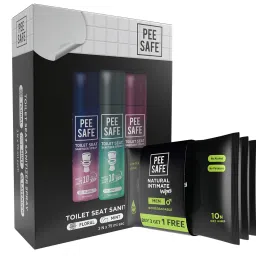 Pee Safe Toilet Seat Sanitizer Spray 75 ml (Mint, Lavender, Floral, Pack of 3) & Pee Safe Intimate Wipes for Men, Biodegradable, pH balanced - 40 Wipes (Pack of 4)-picture-16