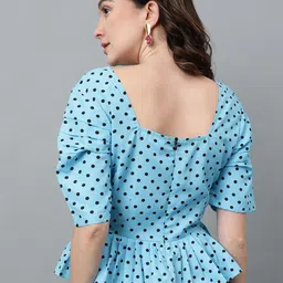 Kotty Blue Polka Dot Printed Crepe Peplum Top image 5