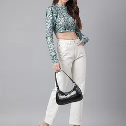 FLAMBOYANT Women Green Printed Crop Top image 5