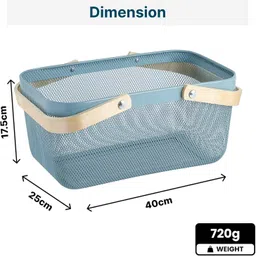 kuber industries Rectangular Metal Mesh basket for storage | wooden handle | Pack of 2 | Blue Iron Fruit & Vegetable Basket image 4