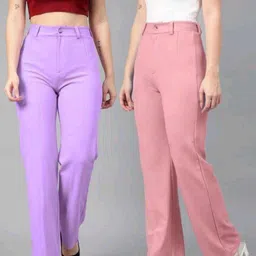 kronmenien Pack of 2 Women Regular Fit Multicolor Lycra Blend Trousers-picture-24