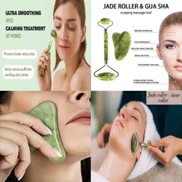 flyder 100% Natural Jade Roller-Gua Sha, T-Shape Massager, Ice Roller With 3D Massager. image 2
