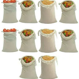rumee 100% Cotton Reusable Fridge Storage Bags for Vegetables and Fruits, Eco-Friendly Cotton, Non-Toxic, Washable (10 LARGE Size Bag) Pack of 10 Grocery Bags (Beige) Pack of 10 Grocery Bags-picture-28