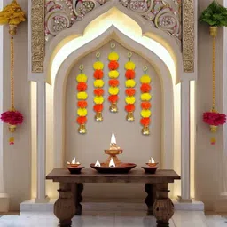 true decor 14 Inches Long Handmade Artificial Marigold Flowers Pack Of 6 Plastic Garland image 4