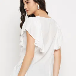 Ruhaans Floral Embroidered Flutter Sleeve Regular Top image 5