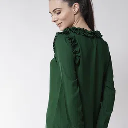 La Zoire Green Tie-Up Neck Georgette Top image 5