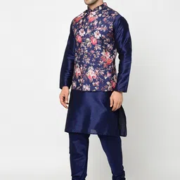 kaifoo Men Pure Silk Kurta Pyjama Ethnic Jacket Set image 4