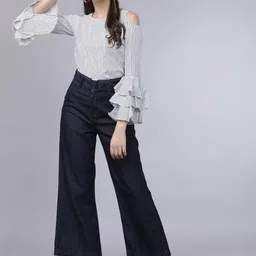 Tokyo Talkies Striped Cold-Shoulder Top image 5