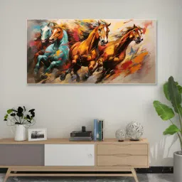nestroots White Canvas Framed Majestic Horses in Ethereal Flight Wall Painting(18X36 Inch)-picture-24