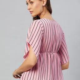CHIMPAAANZEE Women Pink & Black Striped Top image 5