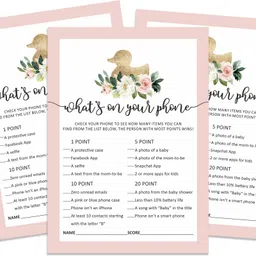 inkdotpot 50 Pcs What's On Your Phone Baby Shower Games Cards Unicorn Theme Party Supply Invitation Card image 1