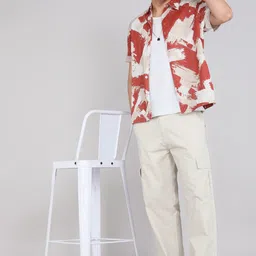 wrogn Men Loose Fit Beige Pure Cotton Trousers image 2