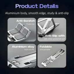 Iconic Retail Aluminium Laptop Stand for release heat. LS Laptop_Stand_LS Aluminium Floor and Desk Stand Laptop Stand with Adjustable Height Compatible with 26 - 35 cm Laptops image 2