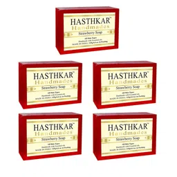 Hasthkar Set of 5 Handmade Strawberry Soap with Glycerin & Coconut Oil - 125 g Each-picture-3