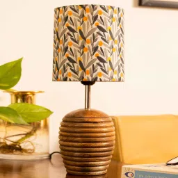 green girgit Stripped Brown Lamp with Yellow Leaves multicolor shade image 2