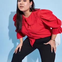 Athena Ample Plus Size Peter Pan Collar Bell Sleeve Shirt Style Top image 2