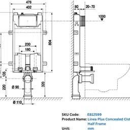 parryware Linea Plus Concealed Cistern With Half Frame for Wall Hung closets Dual Flush Tank image 4