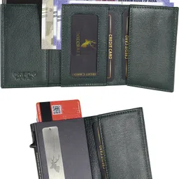 doecraft Men Casual, Formal Green, Black Genuine Leather, Aluminium RFID Wallet image 2