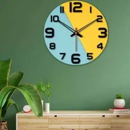 Dual Wood Wall Clock In Yellow By VibeCrafts-picture-19