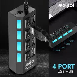 Frontech 4 in 1 | 2.0 Upto 480 Mbps Speed Port| LED | Hub for Laptop, Mobile Plug & Play NC-0033 USB Hub image 2