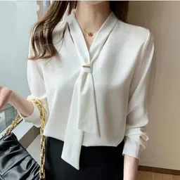 hr fashion Formal Cuffed Sleeves Solid Women White Top-picture-15