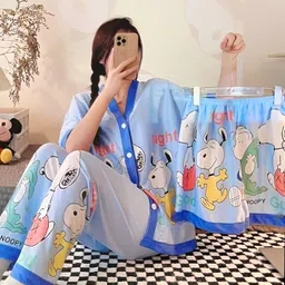 lugo Women Night Suit Set Blue Printed-picture-28