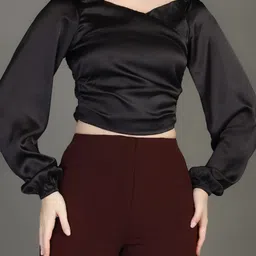 Chemistry V-Neck Satin Wrap Crop Top image 2
