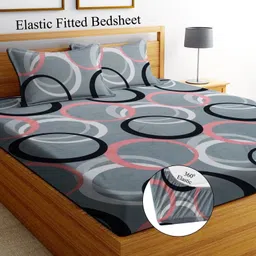 home garage Cotton Double Fitted (Elastic) 210 TC Self Design Bedsheet-picture-22