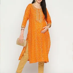 Mom For Sure by Ketki Dalal Bandhini Printed Thread Work Pure Cotton Maternity Kurta image 4