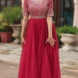 wedani lifestyle Embroidered Georgette Stitched Flared/A-line Gown-picture-11