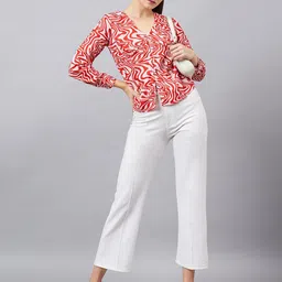 Orchid Blues Abstract Printed V-Neck Top image 2