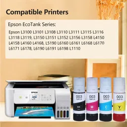 kalar 003 Ink for L3110, L3150, L3250, L3152, L3210 Printer-(C/M/Y/k - 70gm x4) Black + Tri Color Combo Pack Ink Bottle image 2